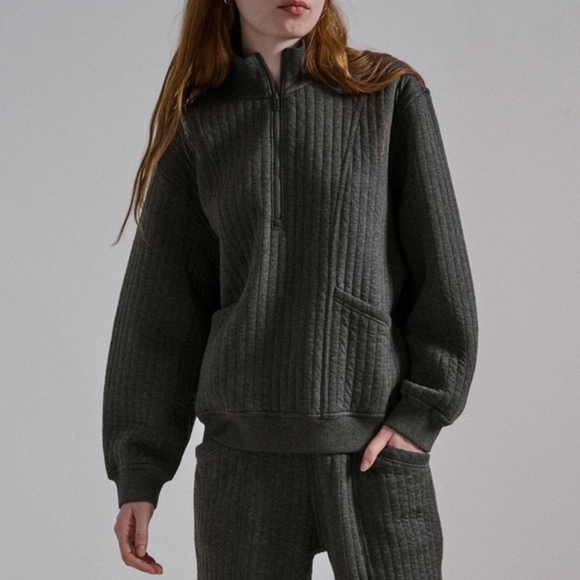 lunya Sweaters - Lunya Charcoal Restore Double Knit Half Zip Pullover Size Medium